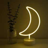 LED Moon Neon Light Signs Room Decor with Holder Base Night Lights Indoor Decor Table Lamps Neon Signs for Home Decoration